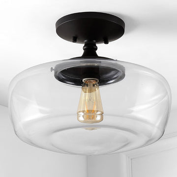 Marfa 14" Glass/Iron Farmhouse Modern LED Flush Mount - JONATHAN Y